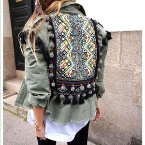 Pom Pom beaded utility jacket